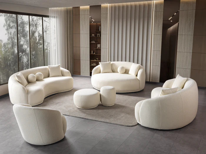 Bonita Ivory Bouclé Round Sofa, 71 in.