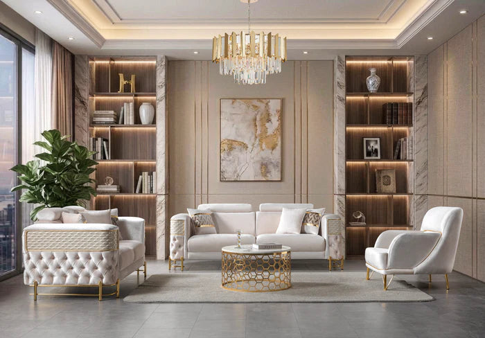 Fabiana Ivory Velvet Sofa and Loveseat Set