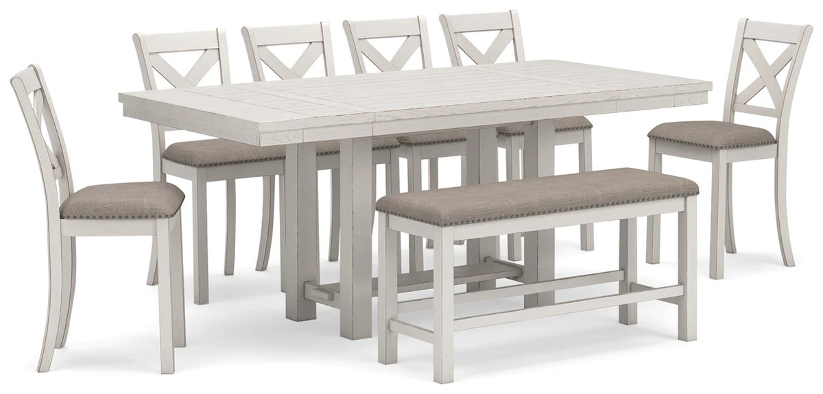 Robbinsdale White Counter Height Table, 6 Stools & Bench