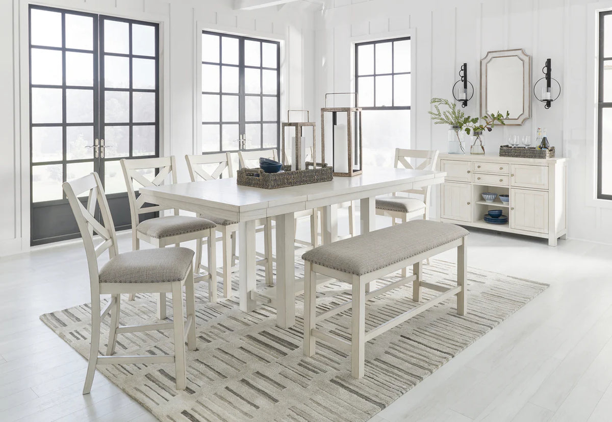 Robbinsdale White Counter Height Table, 6 Stools & Bench