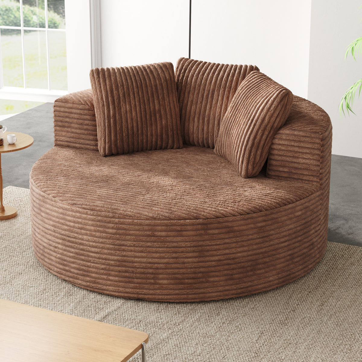 Contemporary Round Corduroy Accent Chair with Pillows