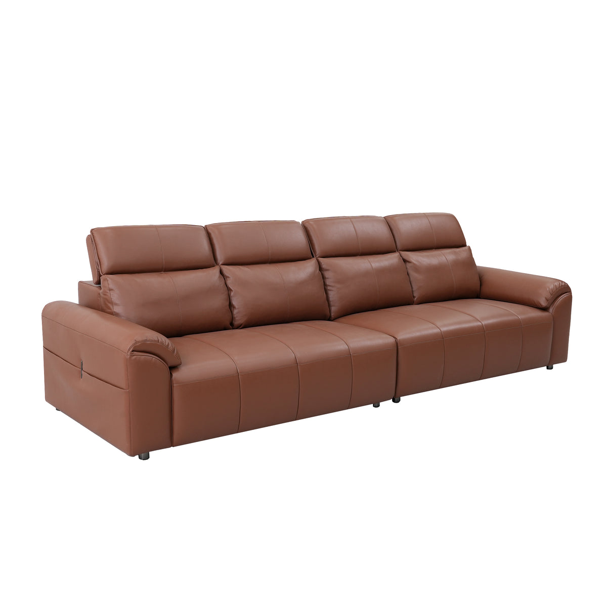 Modern Brown 4-Seat Leather-Look Sofa