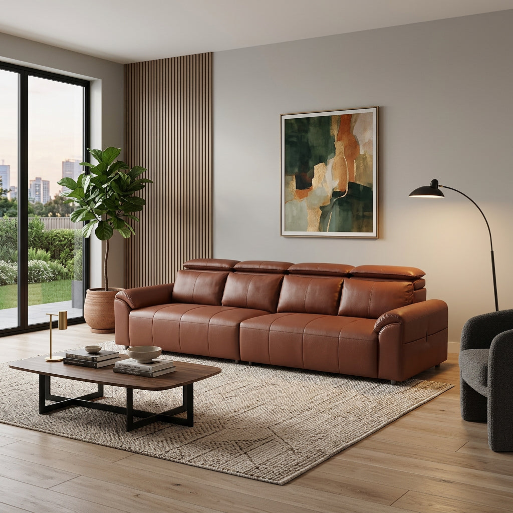 Modern Brown 4-Seat Leather-Look Sofa