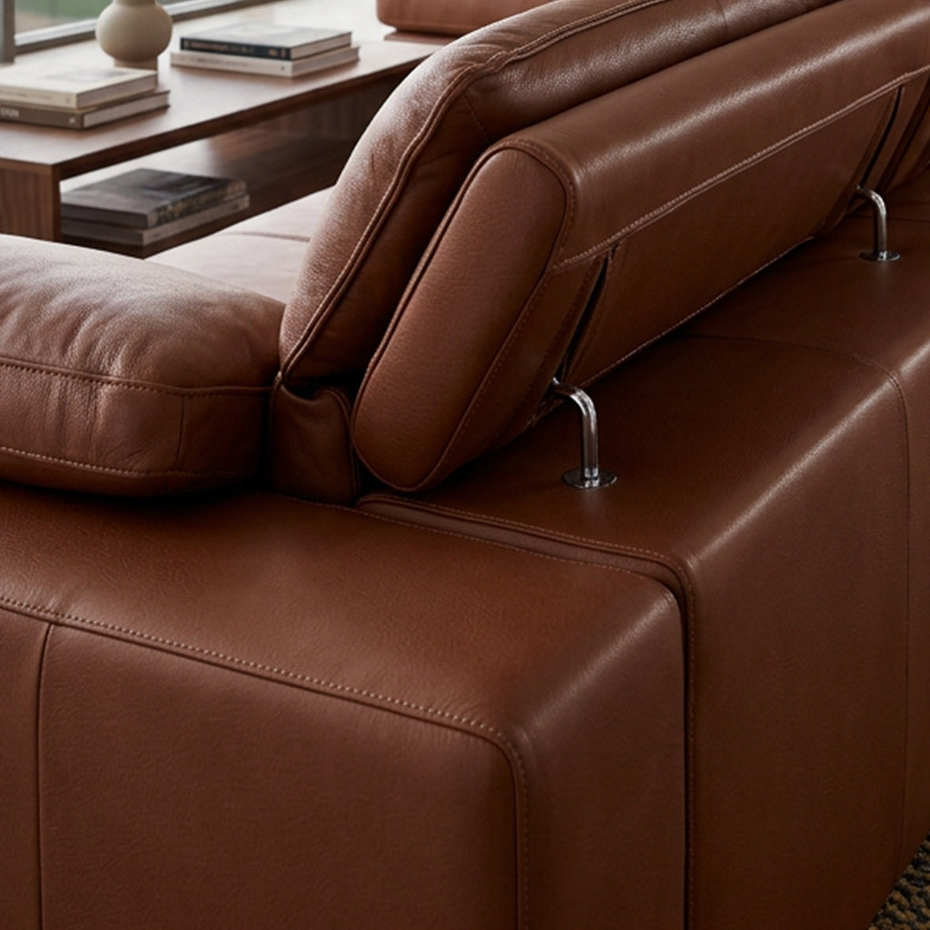 Modern Brown 4-Seat Leather-Look Sofa