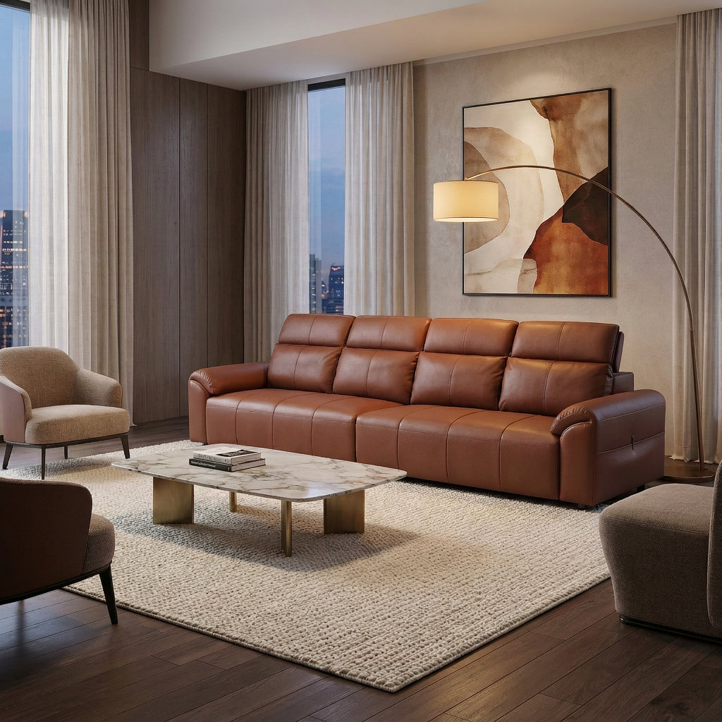 Modern Brown 4-Seat Leather-Look Sofa
