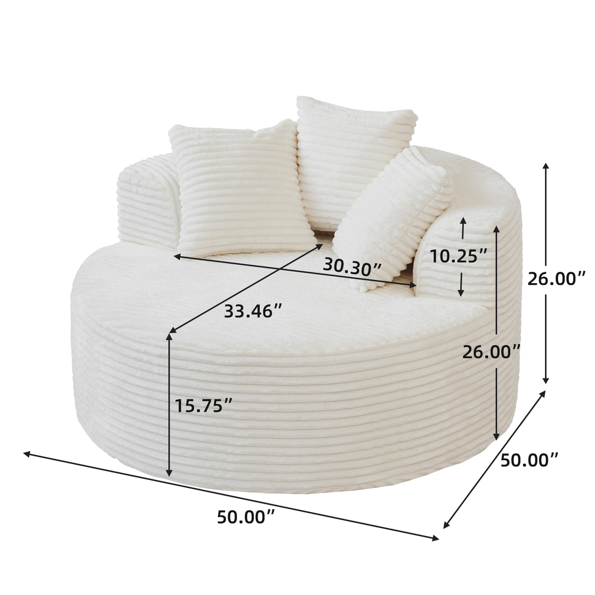 Contemporary Round Corduroy Accent Chair with Pillows