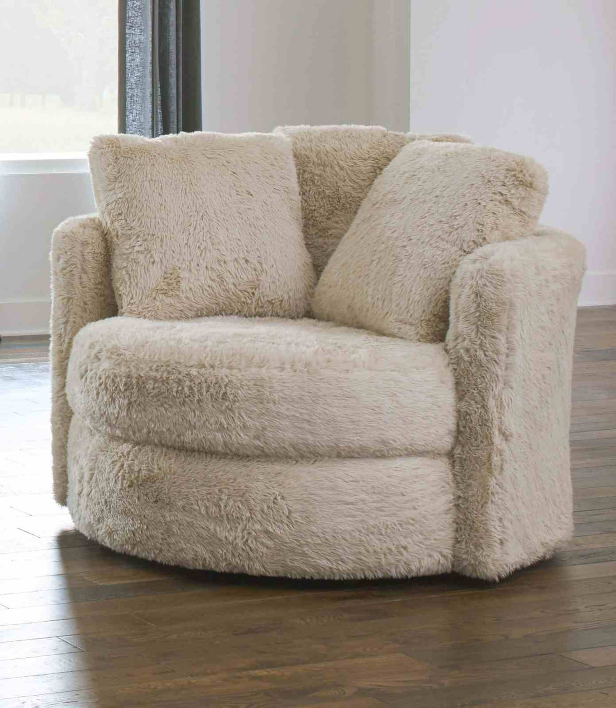 Cochrane White Swivel Accent Chair with Pillows