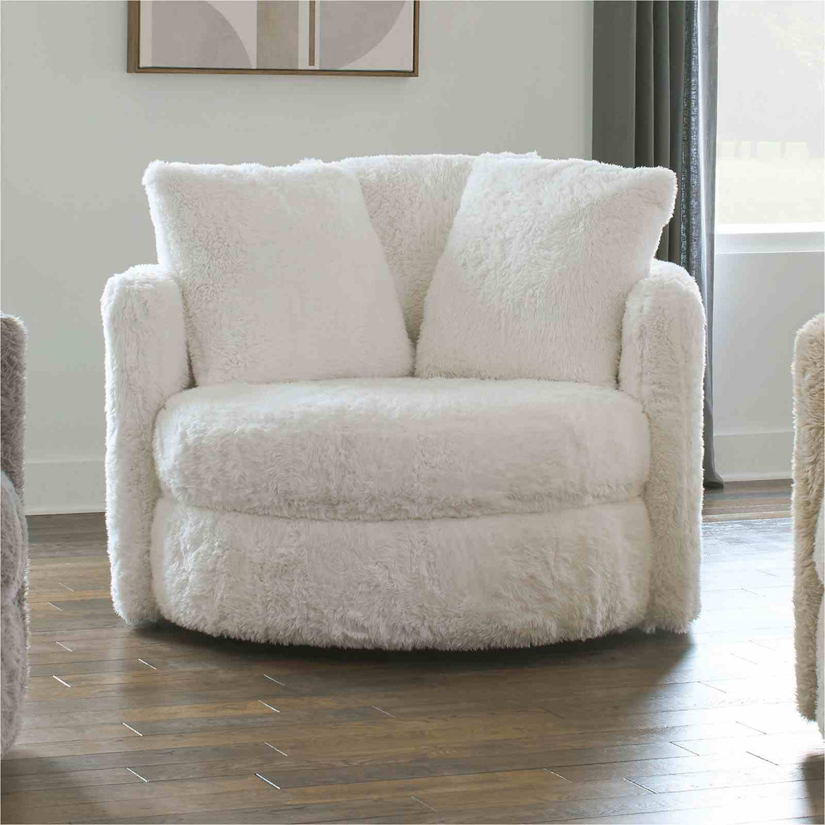 Cochrane White Swivel Accent Chair with Pillows