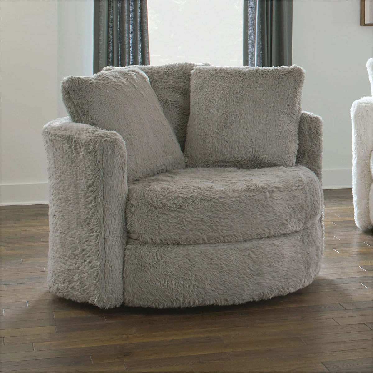 Cochrane White Swivel Accent Chair with Pillows