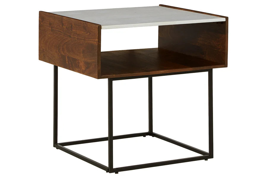 Rusitori Brown End Table with Marble Top