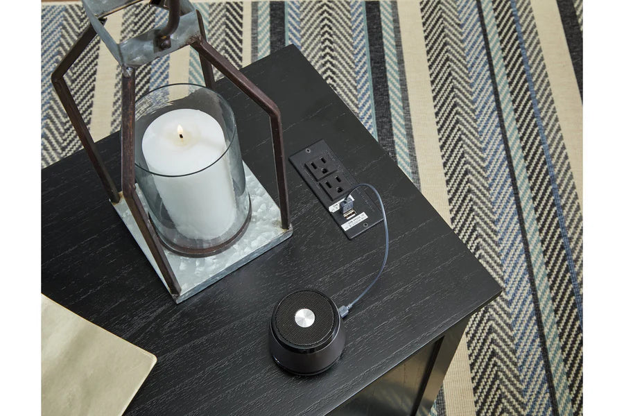Treytown Black Chairside Table with USB Charging