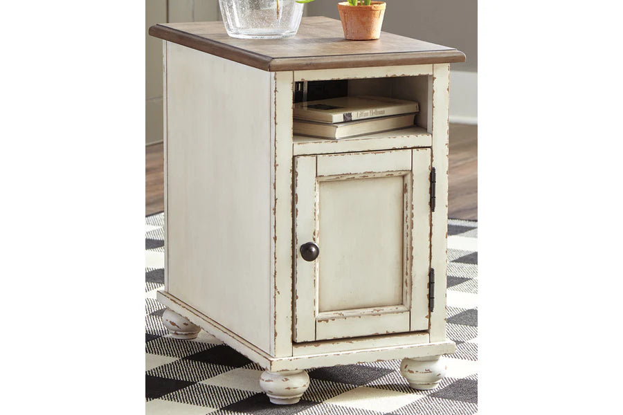 Realyn White and Brown Chairside Table with USB Charging