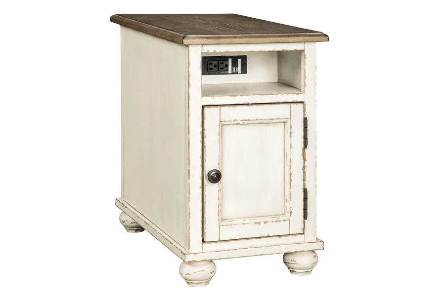 Realyn White and Brown Chairside Table with USB Charging