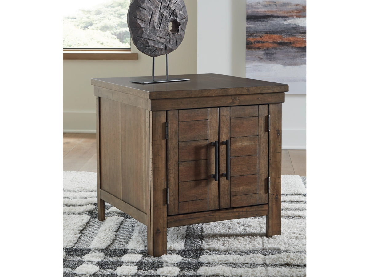 Moriville Tobacco Brown End Table with Cabinet