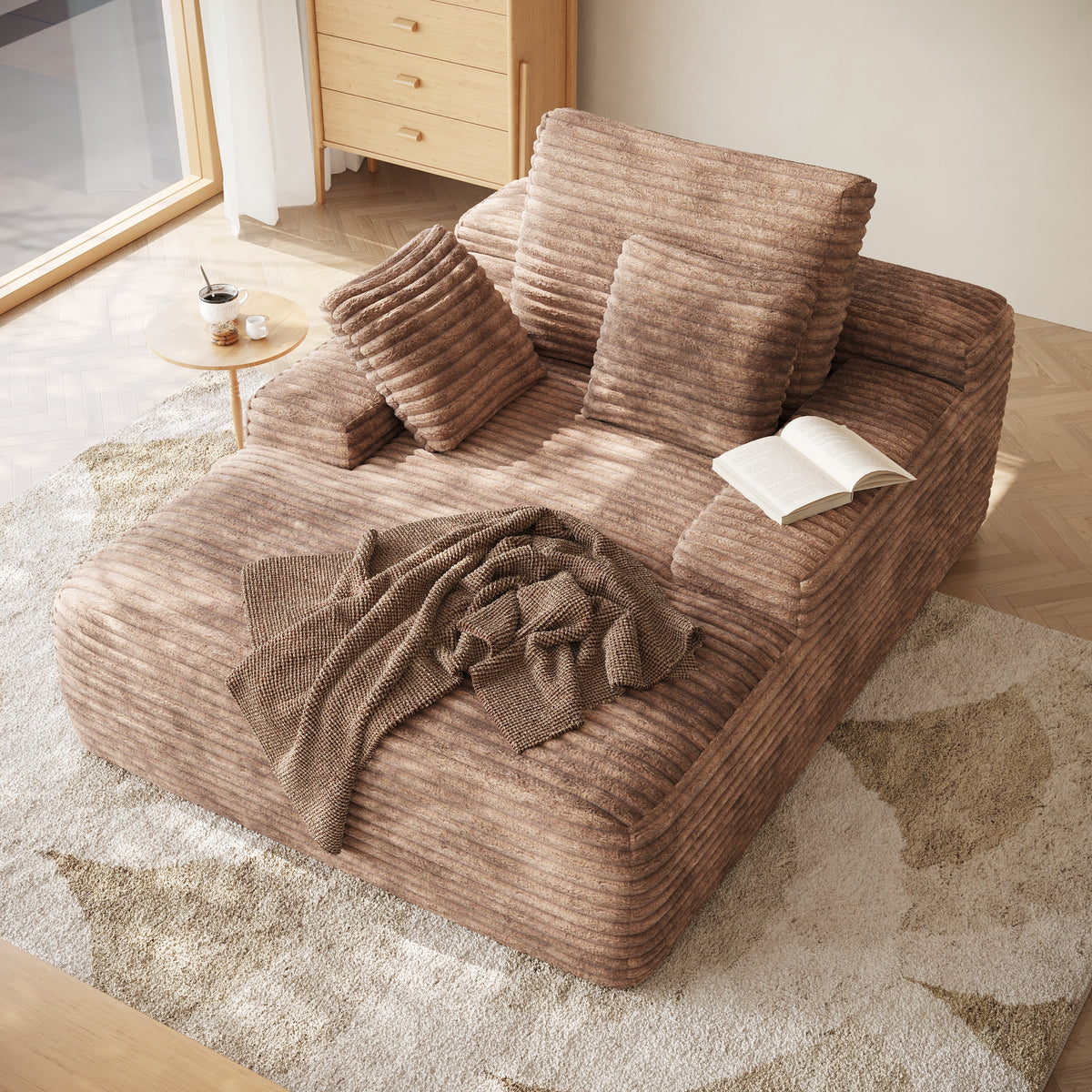 Corduroy Chaise Lounge Chair with Pillows