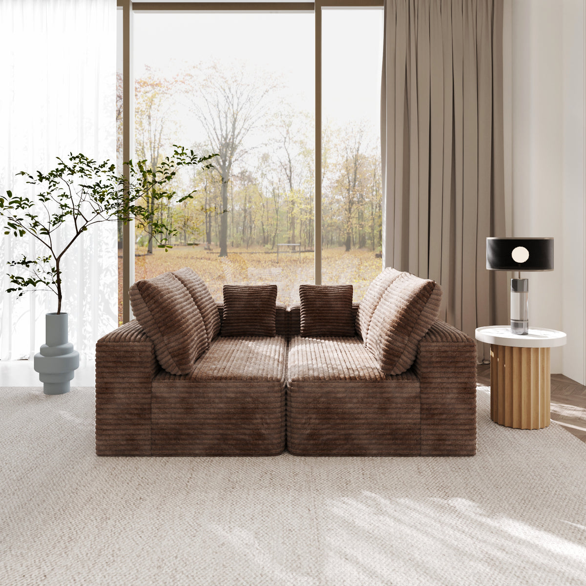 Horizontal-Rib Corduroy Modular 4-Seater Sofa