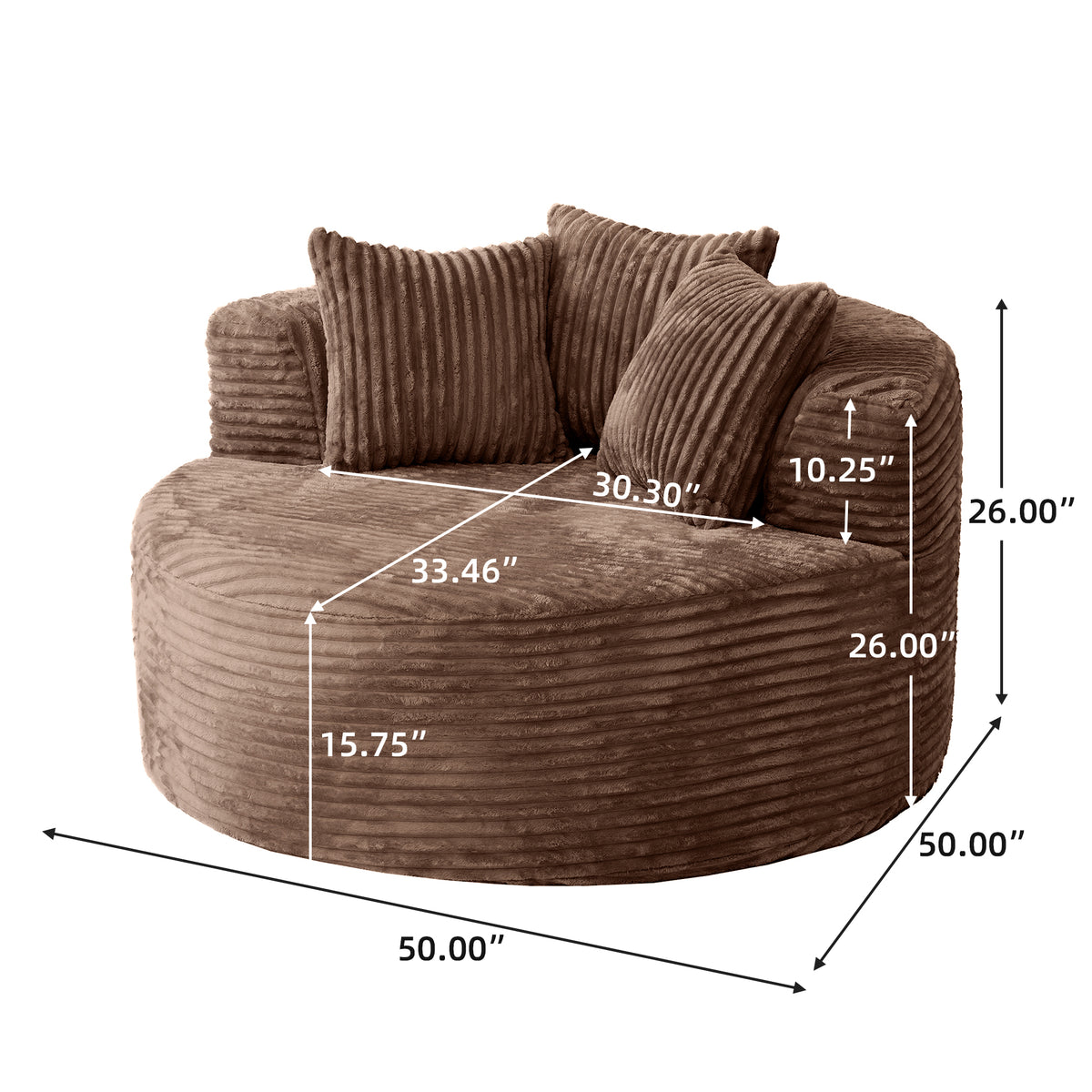 Contemporary Round Corduroy Accent Chair with Pillows
