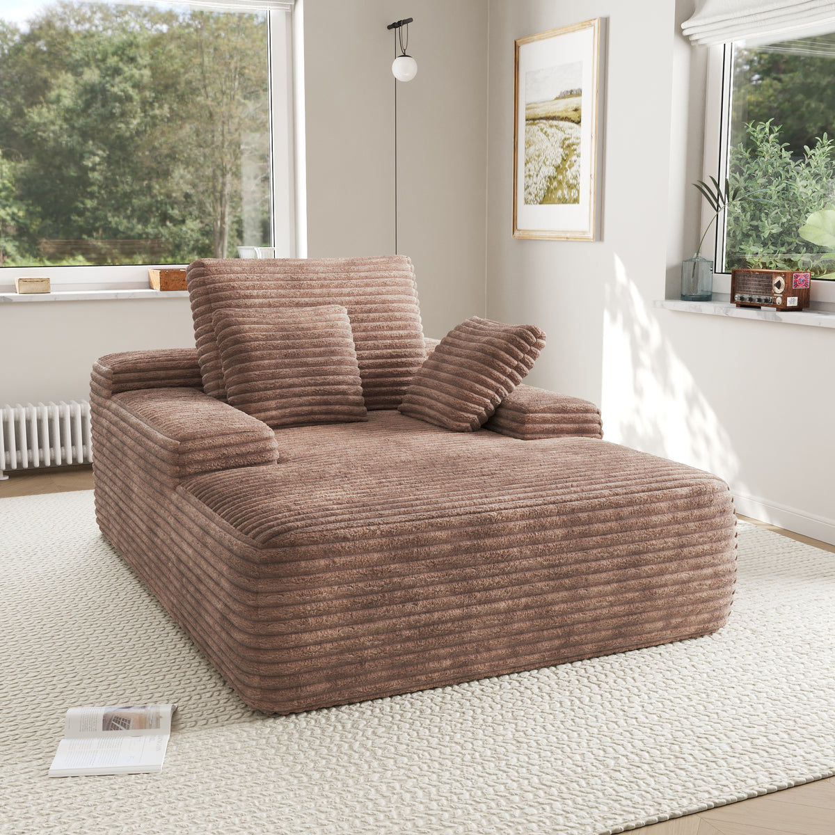 Corduroy Chaise Lounge Chair with Pillows