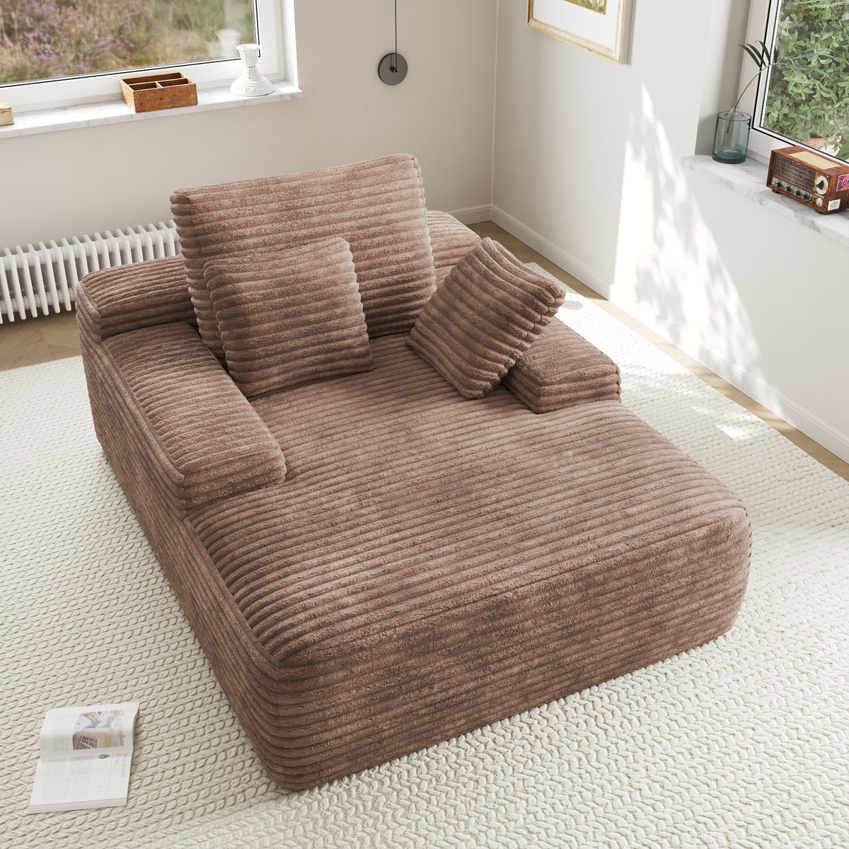 Corduroy Chaise Lounge Chair with Pillows