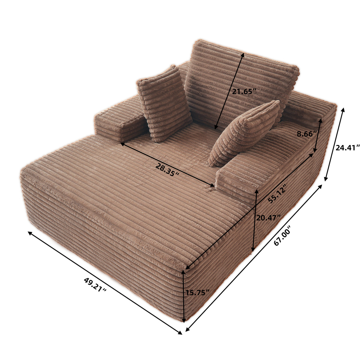 Corduroy Chaise Lounge Chair with Pillows