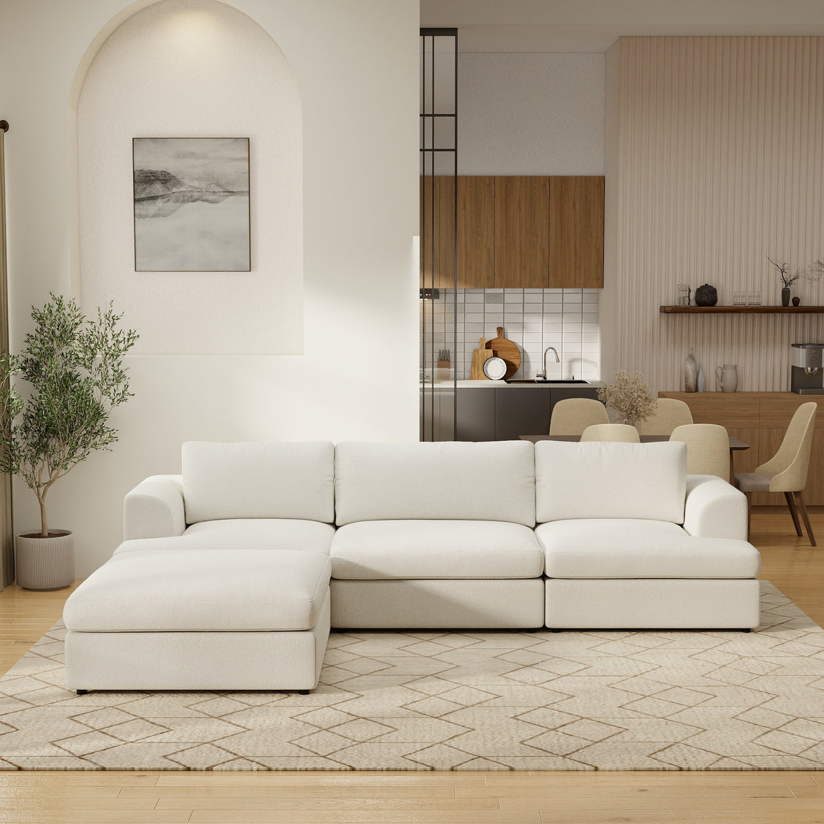 Modern Bouclé L-Shaped Sectional with Reversible Chaise