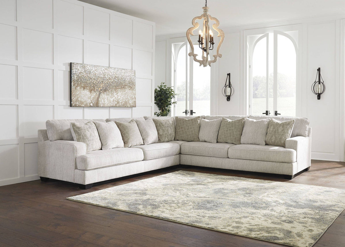 Rawcliffe Parchment 3-Piece Sectional, Ottoman Option