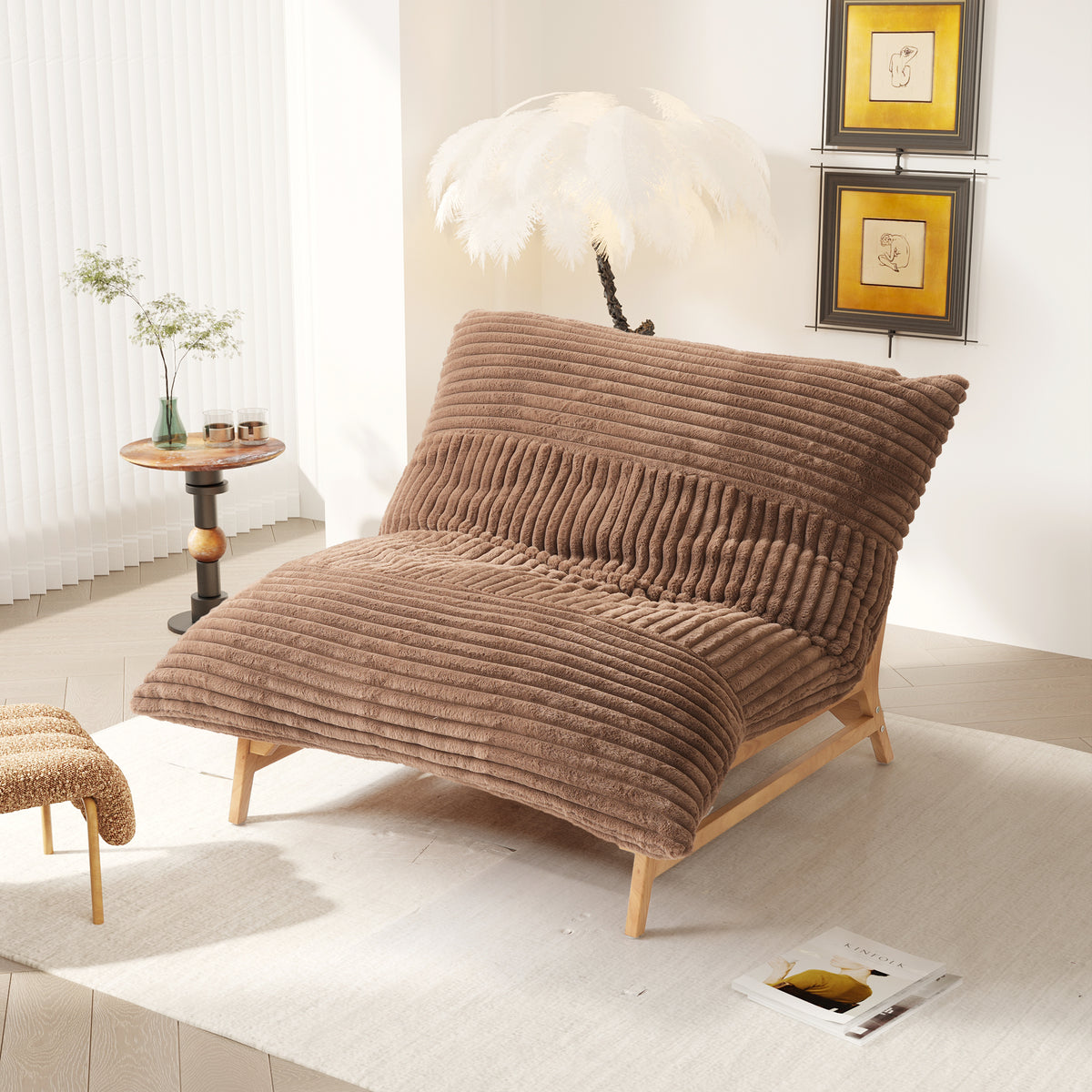 Corduroy Leisure Lounge Chair with Solid Wood Frame