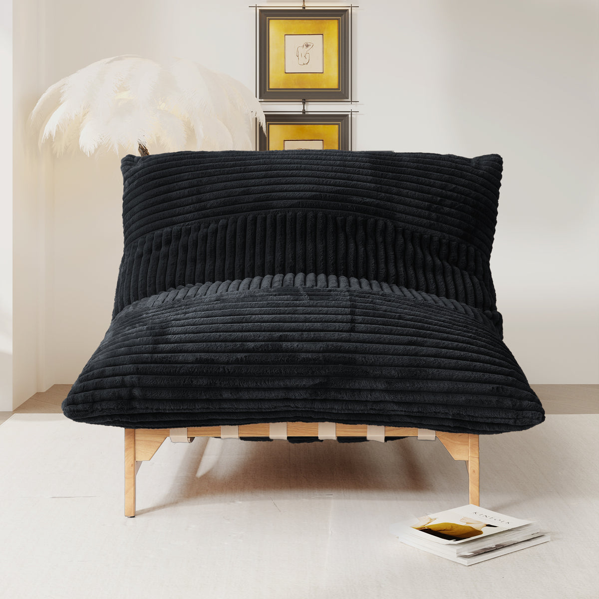 Corduroy Leisure Lounge Chair with Solid Wood Frame