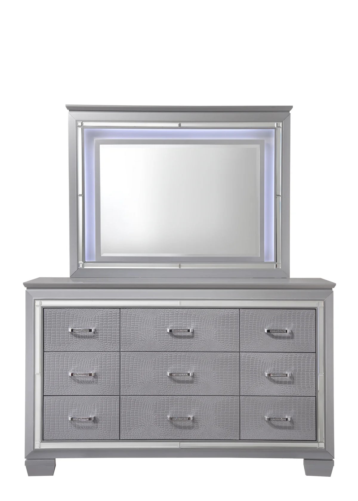 Juego de dormitorio tapizado con LED plateado Lillian