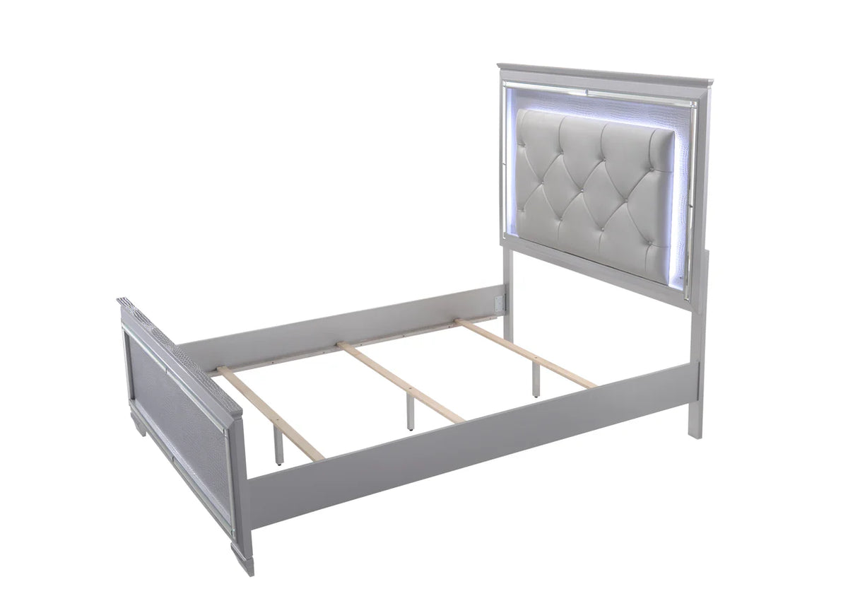Juego de dormitorio tapizado con LED plateado Lillian