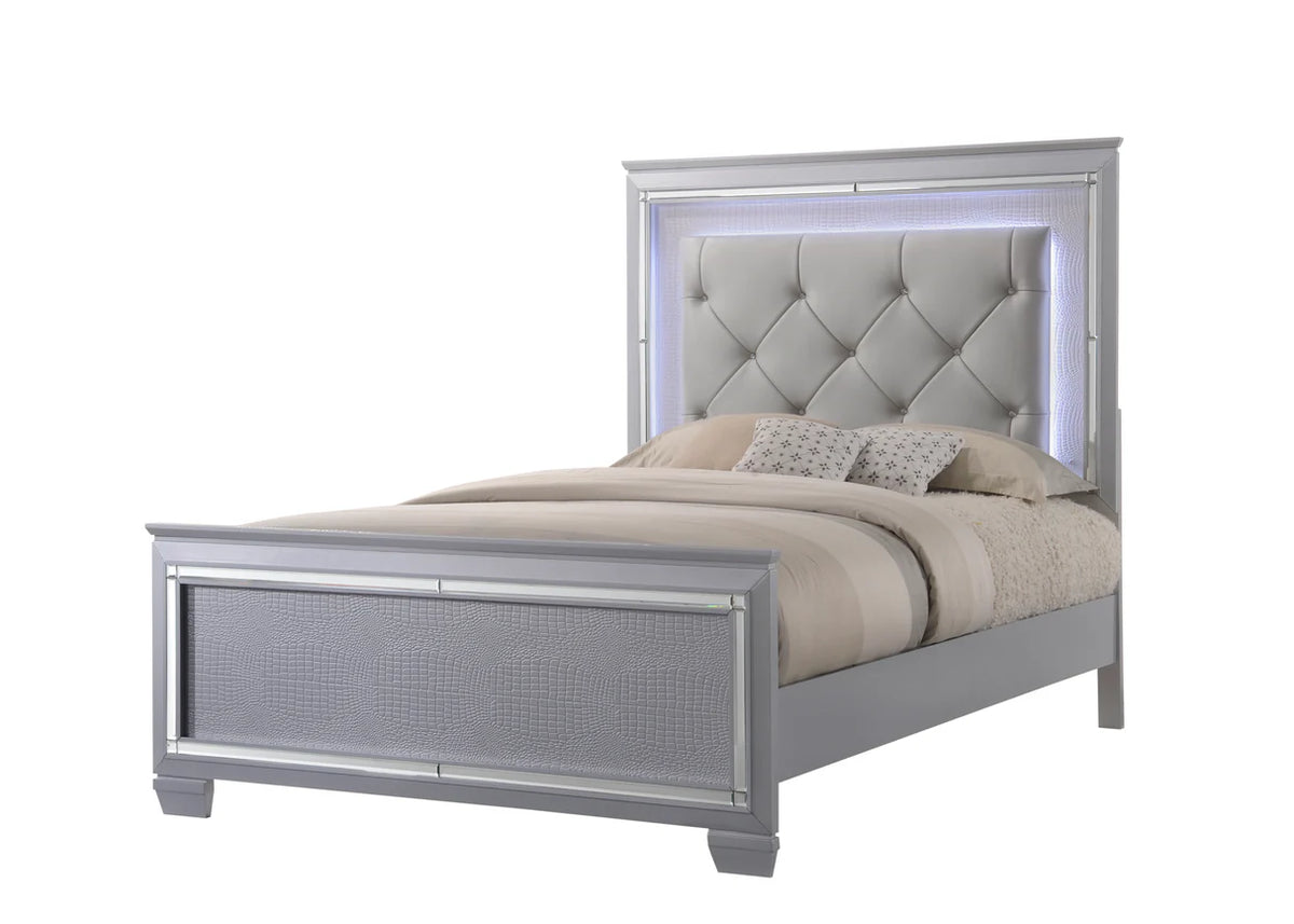 Juego de dormitorio tapizado con LED plateado Lillian