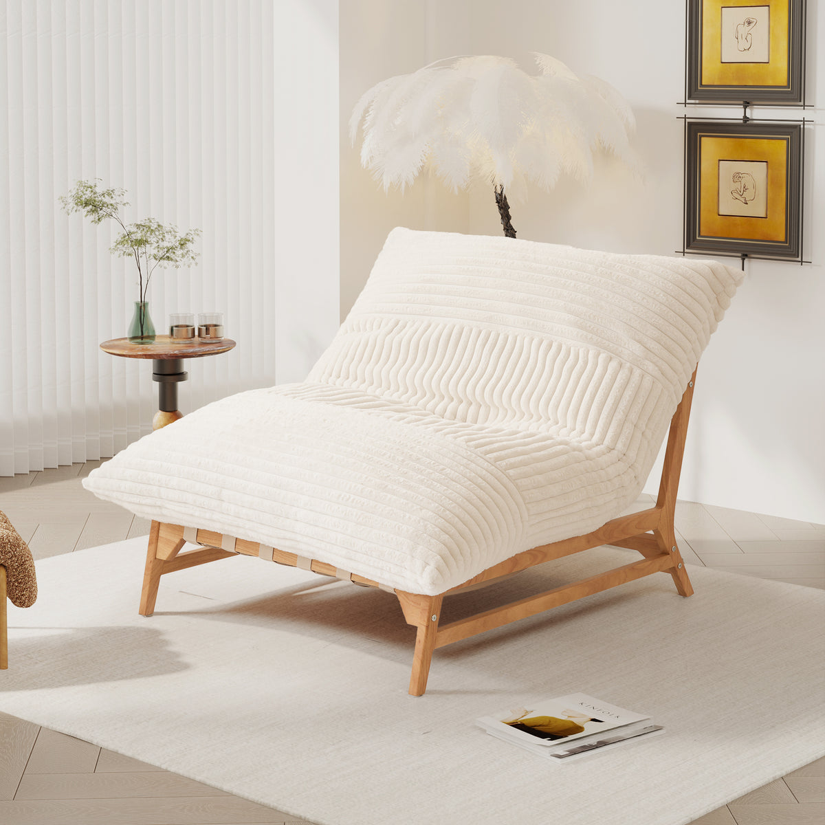 Corduroy Leisure Lounge Chair with Solid Wood Frame