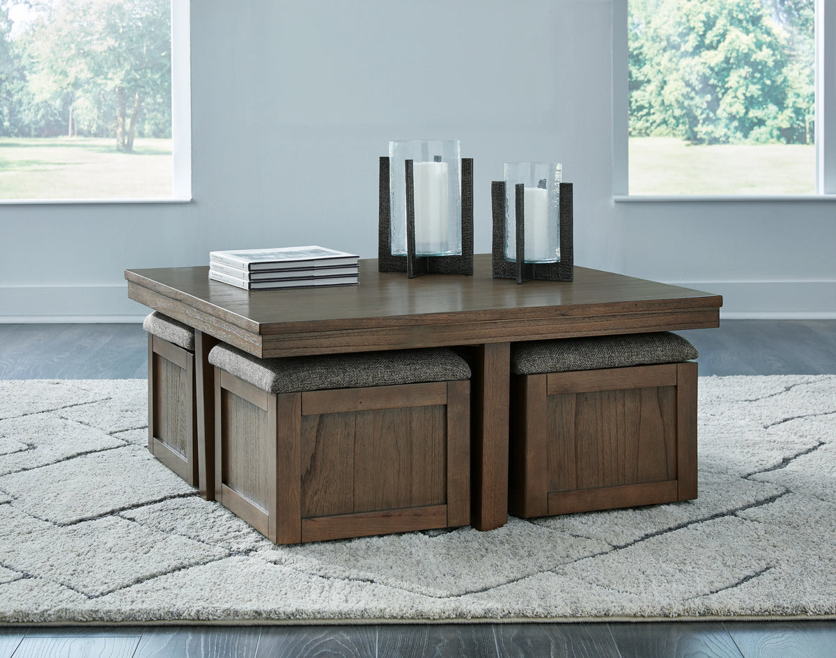 Boardernest Light Brown Coffee Table with 4 Stools