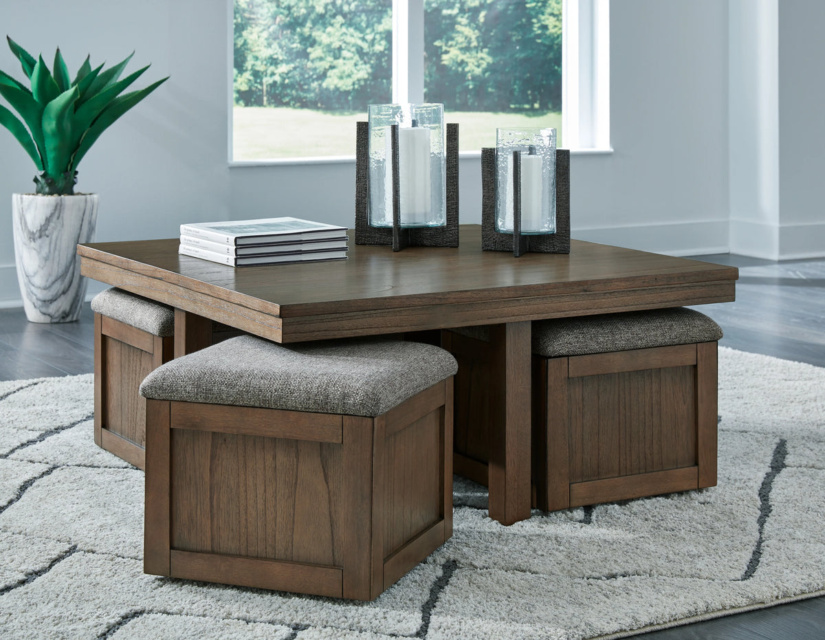 Boardernest Light Brown Coffee Table with 4 Stools