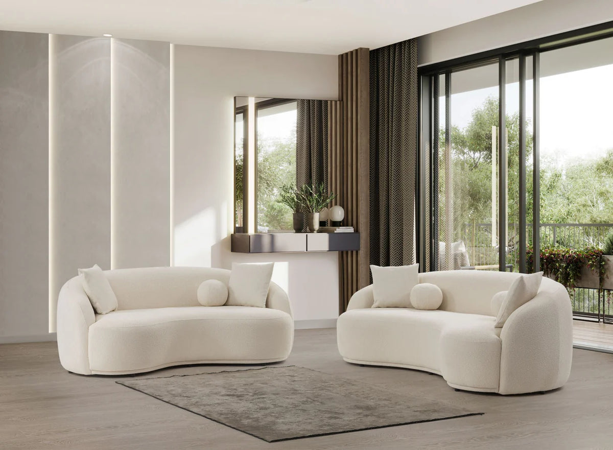 Sofá y loveseat de terciopelo marfil Helena