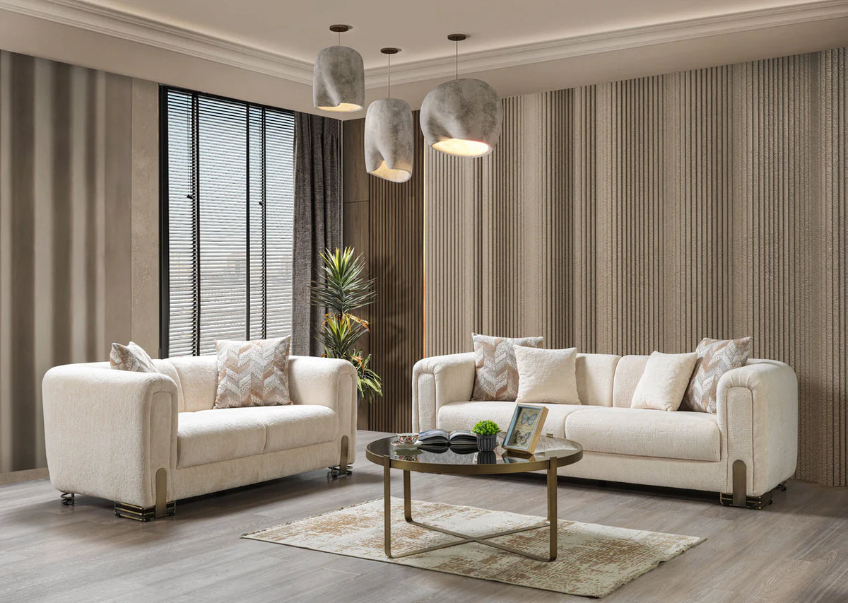 Brenda Ivory Bouclé Sofa and Loveseat Set