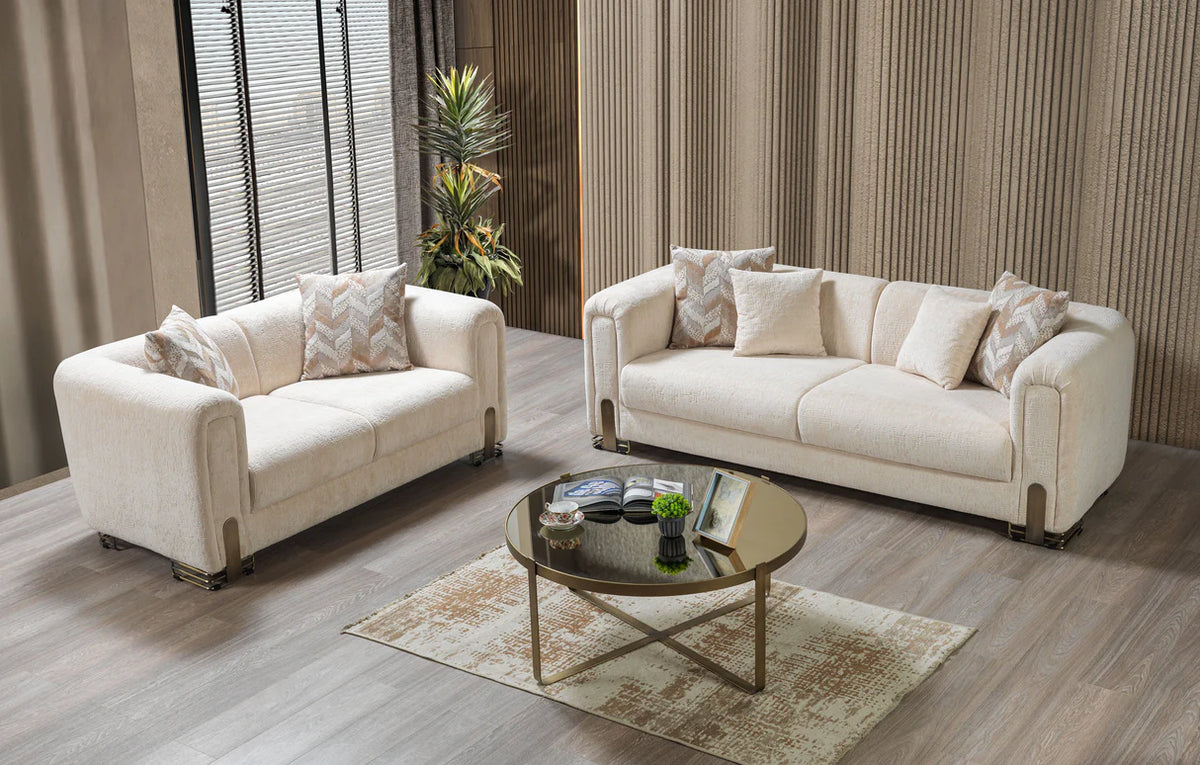 Brenda Ivory Bouclé Sofa and Loveseat Set