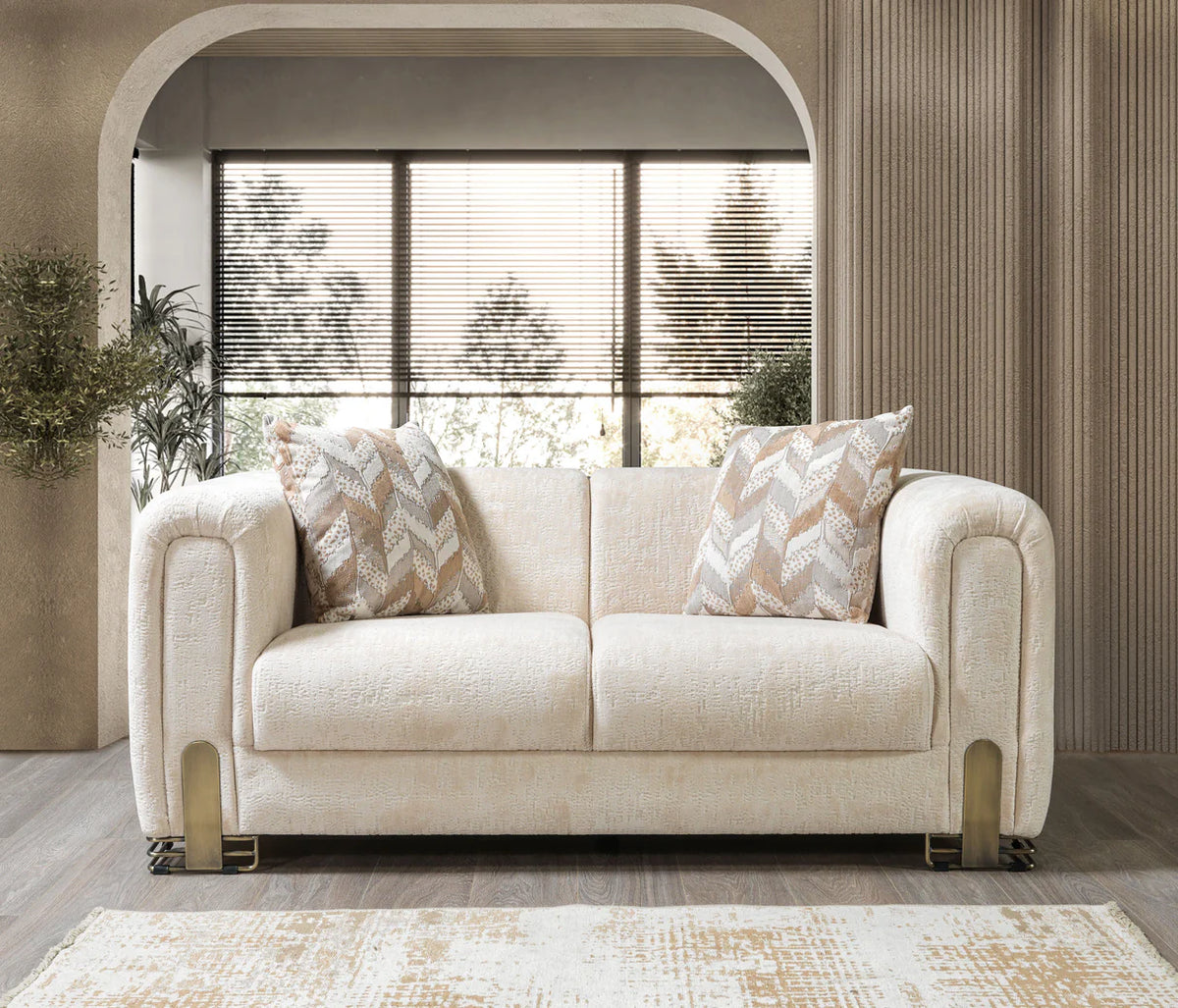Brenda Ivory Bouclé Sofa and Loveseat Set