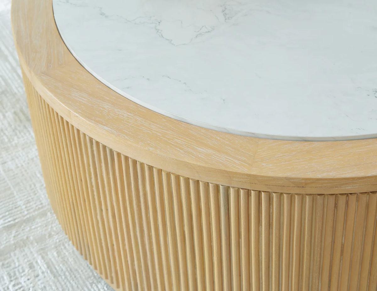 Camdill Light Wood and Faux Marble Coffee Table