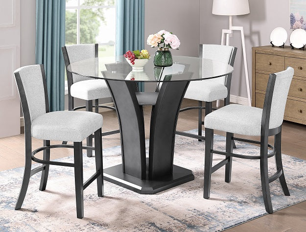 Camelia Gray Round Glass-Top Counter Height Dining Set
