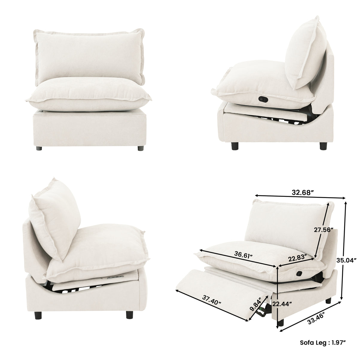 Contemporary Linen-Look Sectional with Wireless Charging