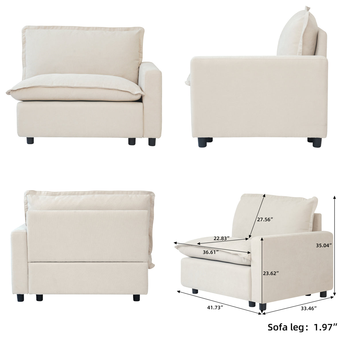 Contemporary Linen-Look Sectional with Wireless Charging