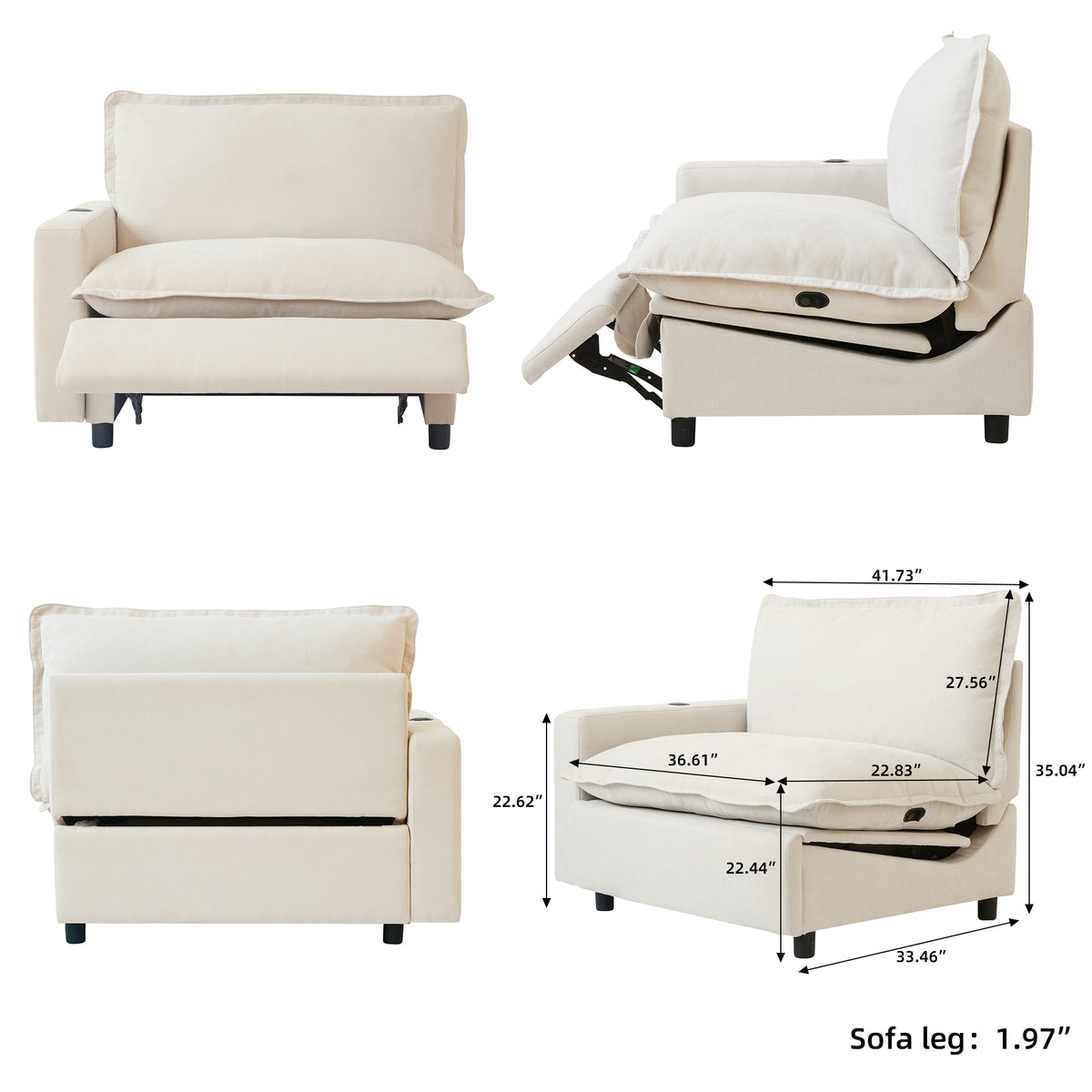 Contemporary Linen-Look Sectional with Wireless Charging