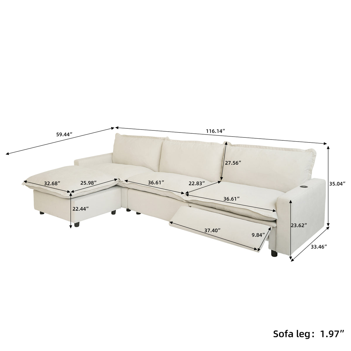 Contemporary Linen-Look Sectional with Wireless Charging