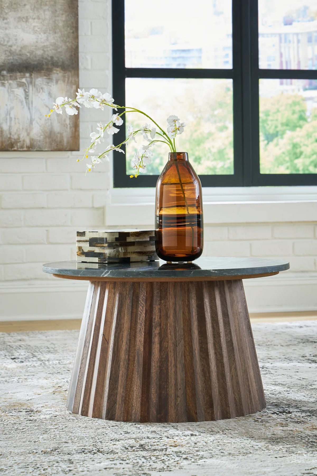 Ceilby Brown and Black Marble Accent Coffee Table