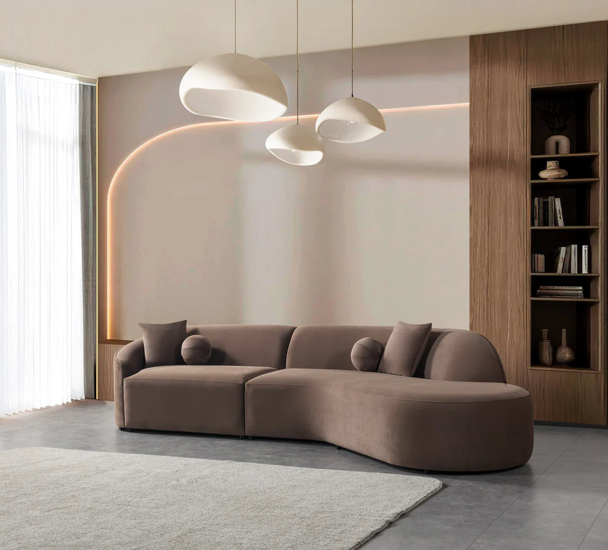 Cloe Velvet 134-Inch Curved RAF Sectional