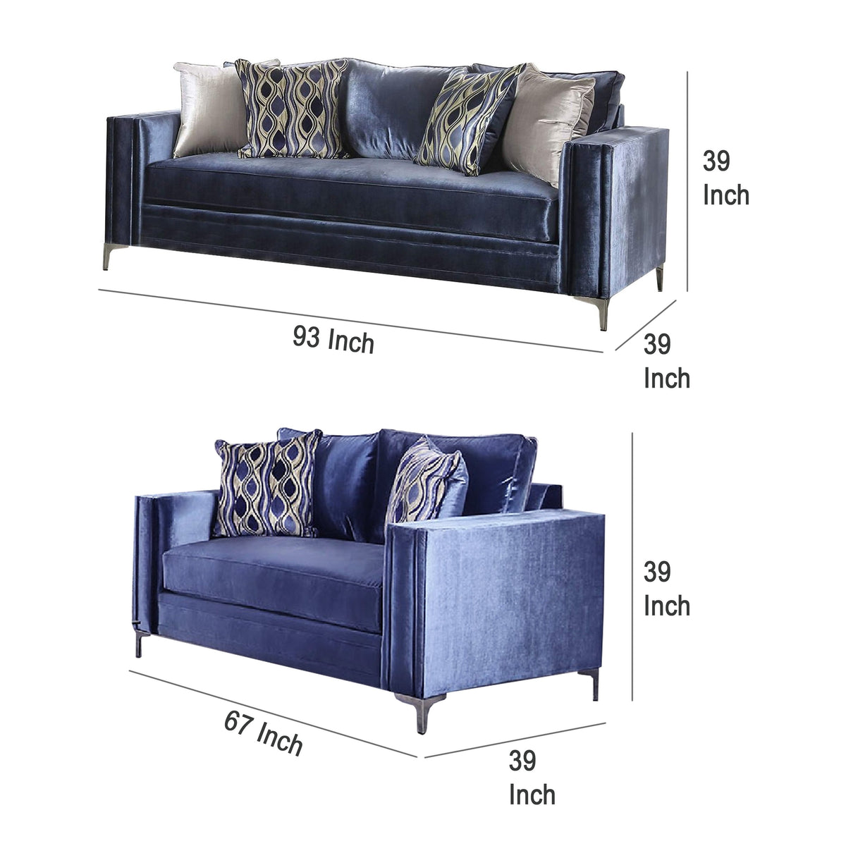 Jodie Satin Blue Sofa or Loveseat