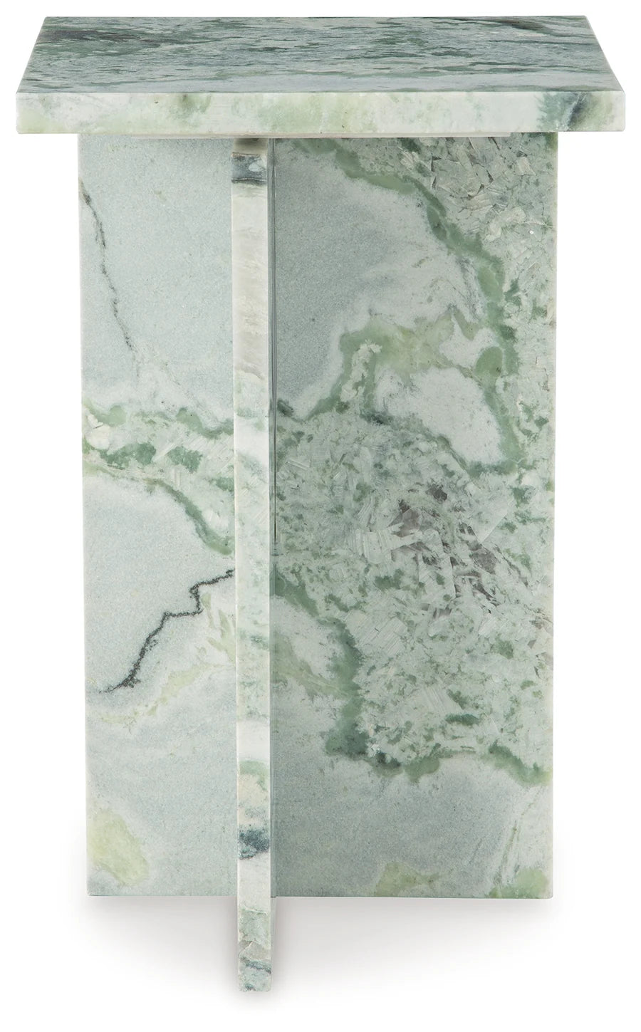 Deaconwell White and Green Marble Accent Table