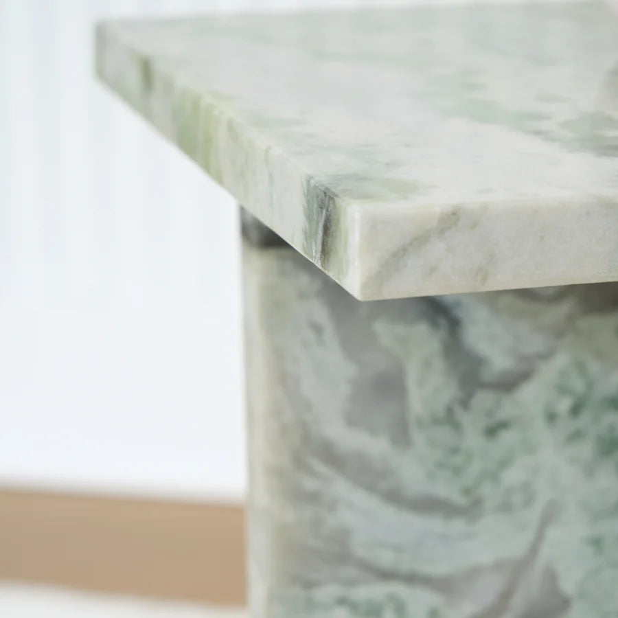 Deaconwell White and Green Marble Accent Table
