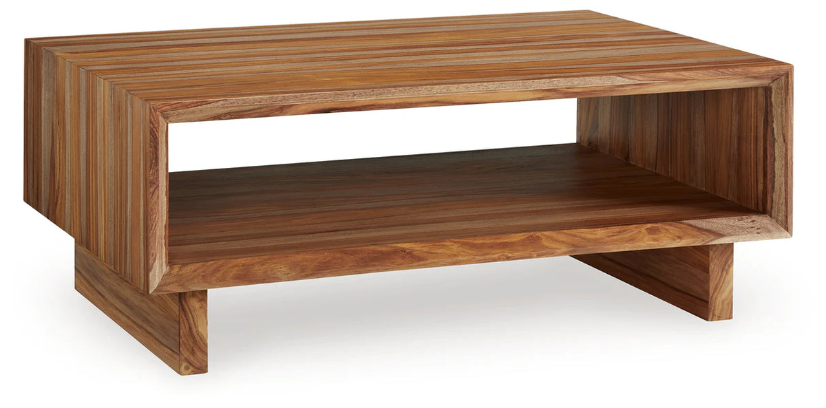 Dressonni Natural Wood Coffee Table with Shelf
